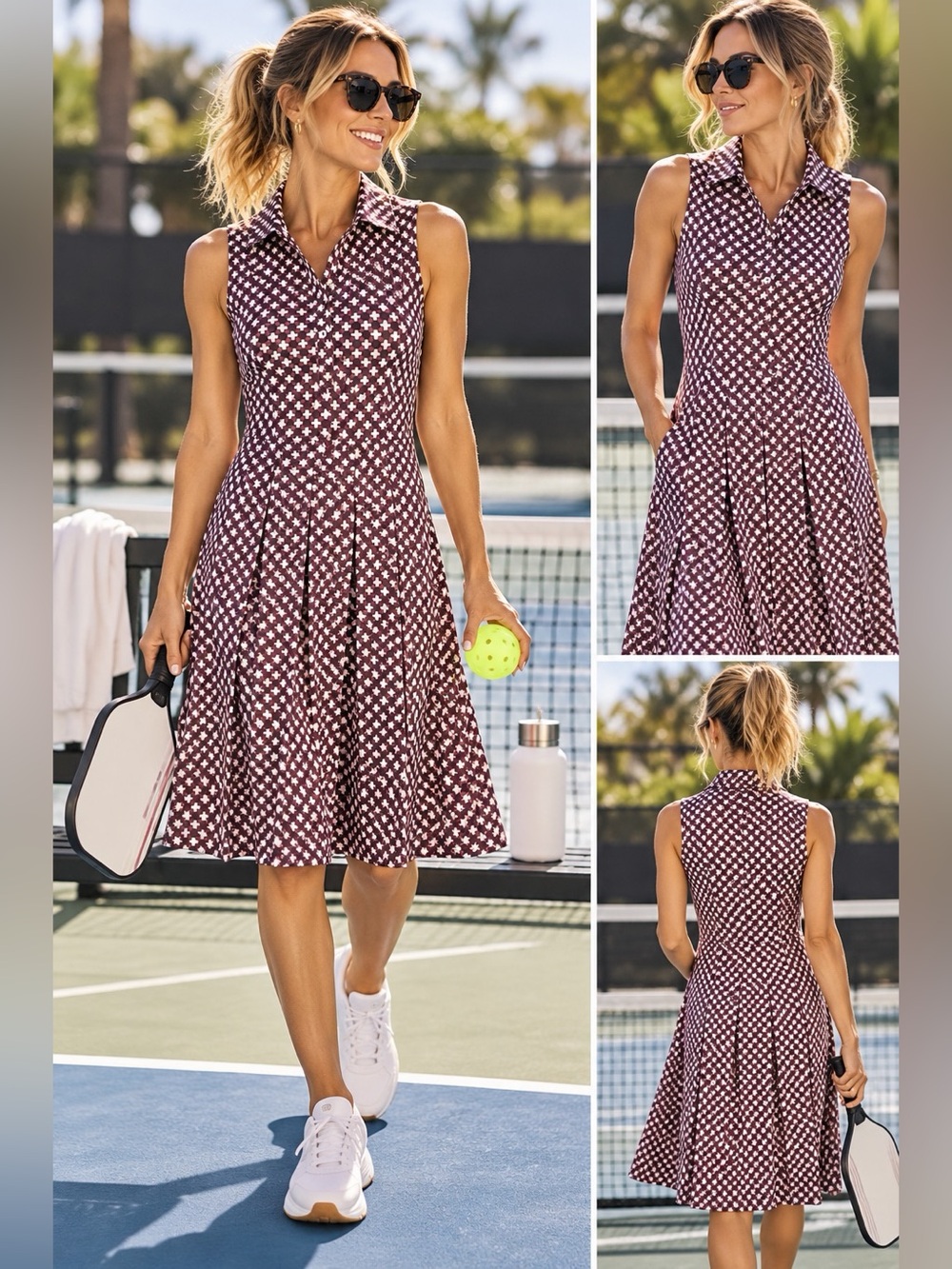 Tory Burch Sport Pleated Performance Golf Tennis Dress Purple Brown XS NWOT